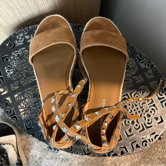 MARC FISHER Brown Suede Studded Platform Espadrilles - Picture 4 of 5